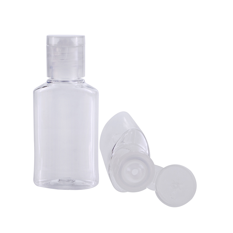 Stocks ready to ship small portable Clear empty 60ml disinfectant gel bottle with flip top cap