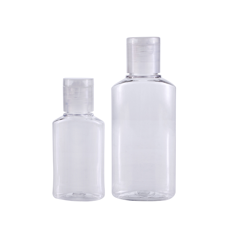 Stocks ready to ship small portable Clear empty 60ml disinfectant gel bottle with flip top cap