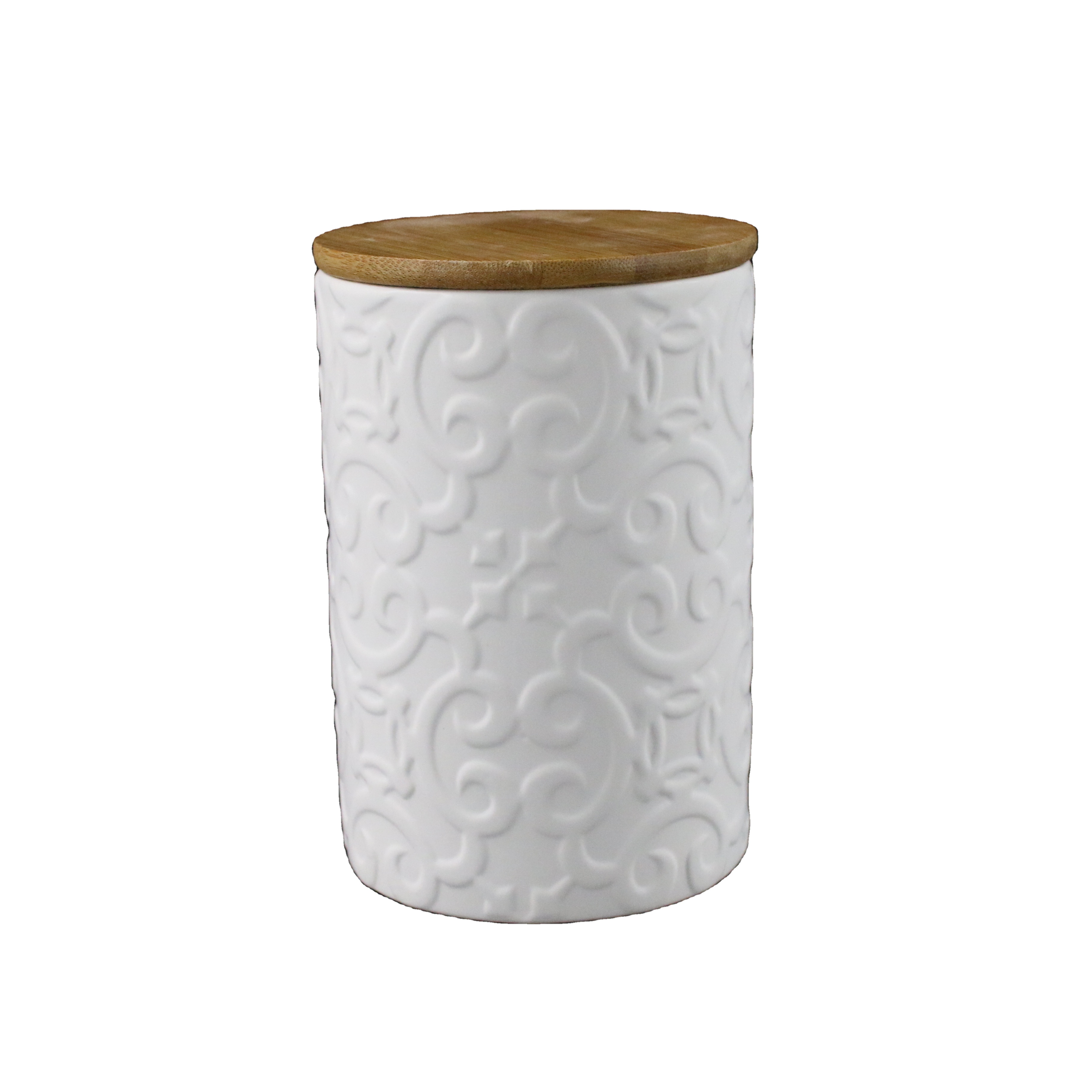 Stoneware Biscuit Flour Canister Storage Jar Coffee Tea Sugar Jar with Wooden Bamboo Lid