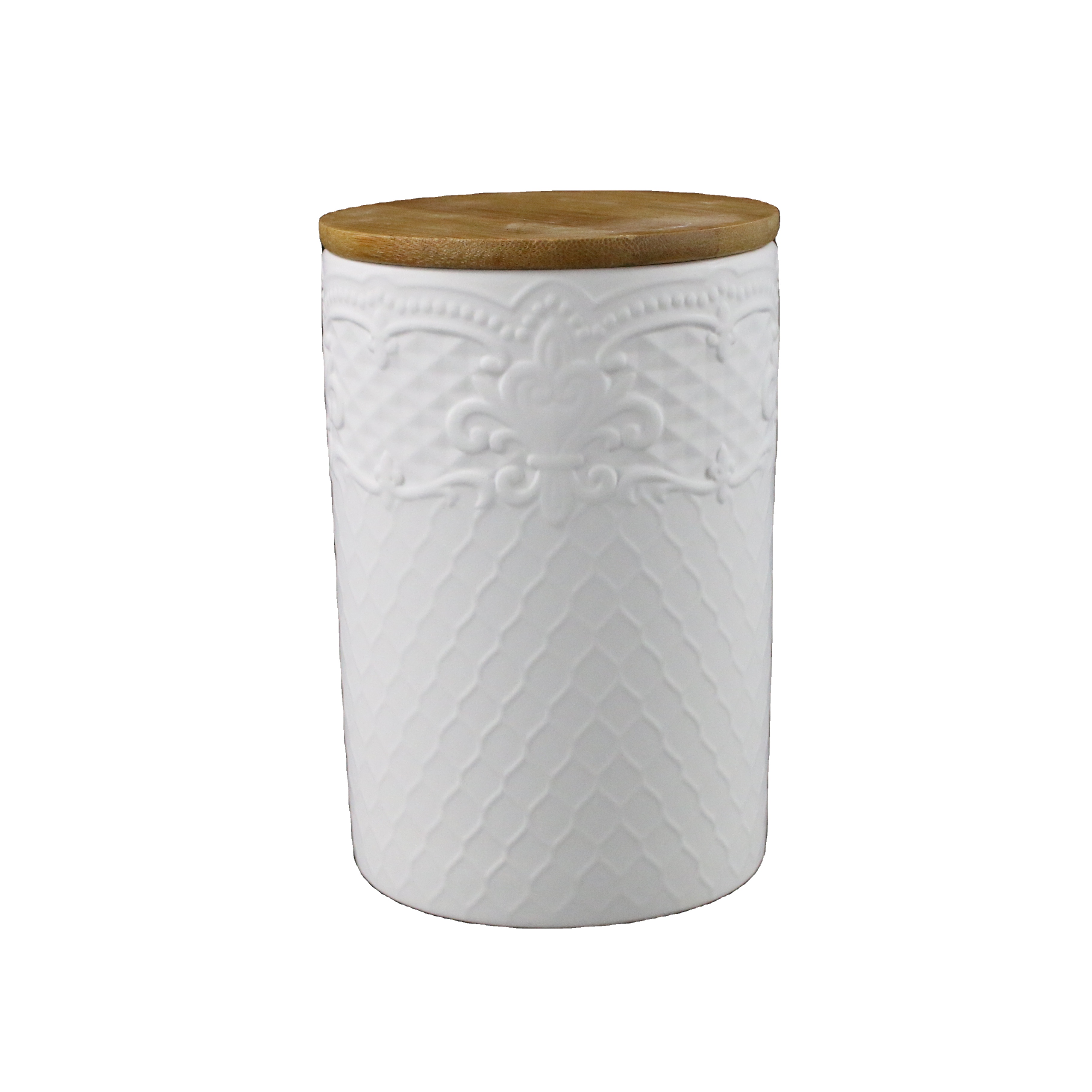 Stoneware Biscuit Flour Canister Storage Jar Coffee Tea Sugar Jar with Wooden Bamboo Lid