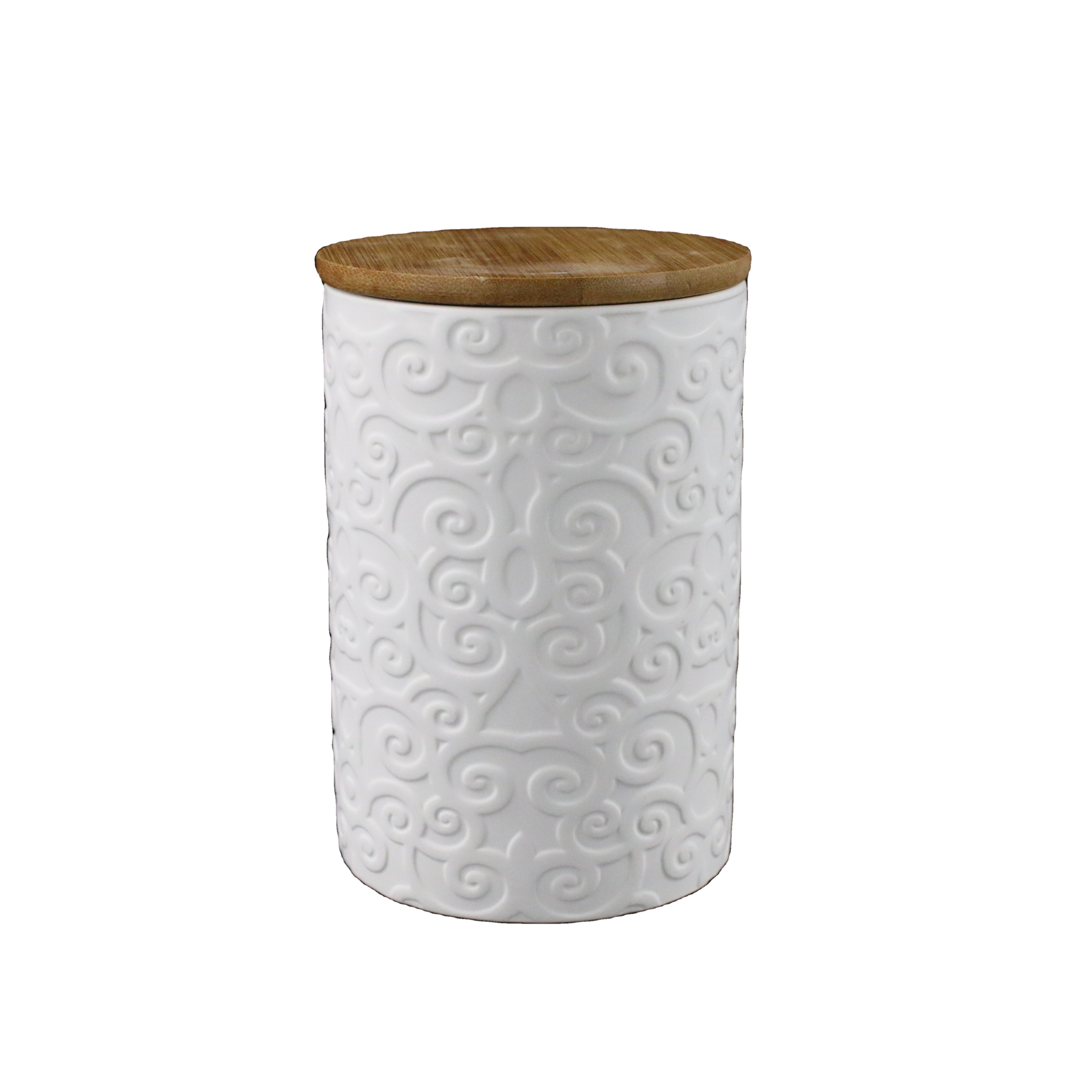 Stoneware Biscuit Flour Canister Storage Jar Coffee Tea Sugar Jar with Wooden Bamboo Lid