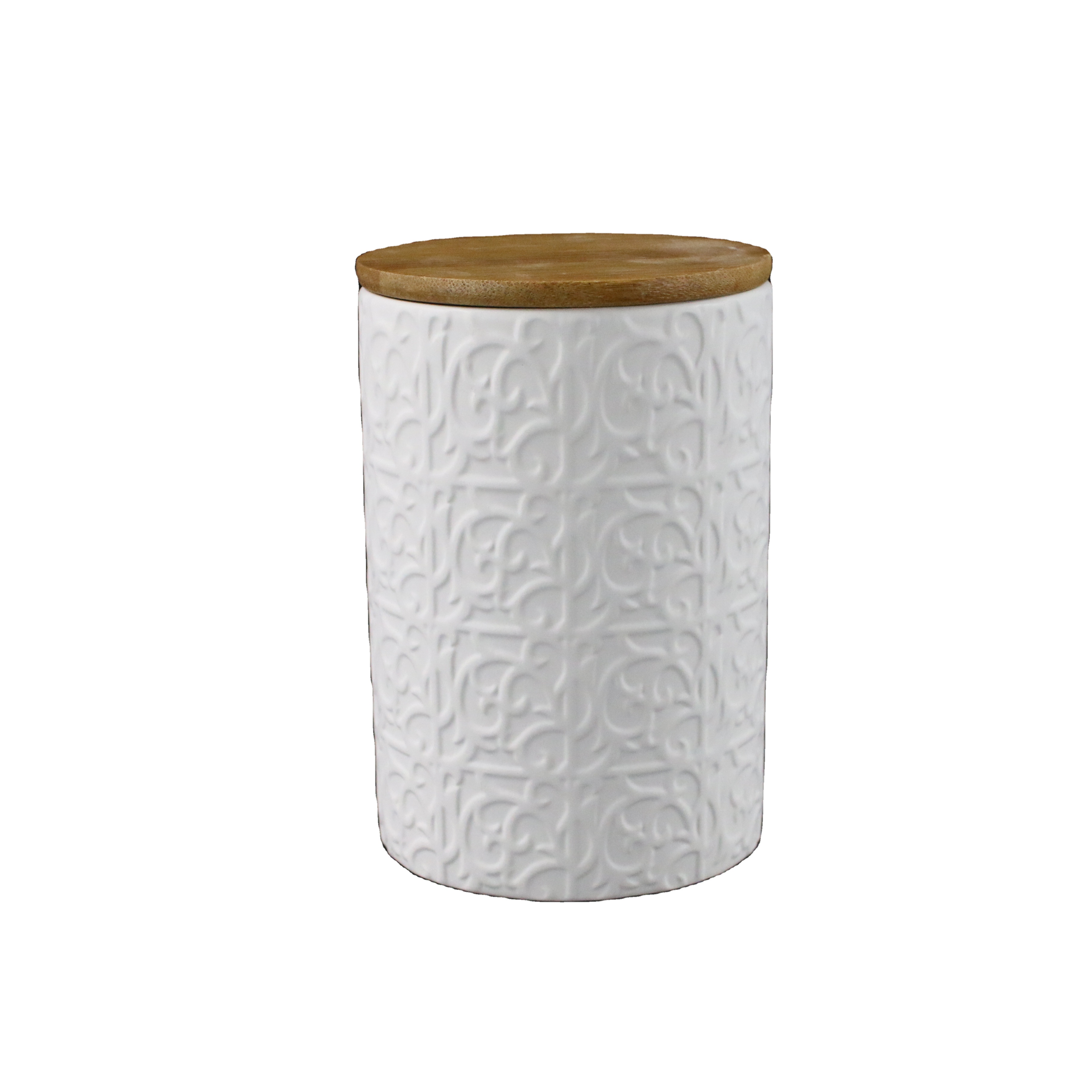 Stoneware Biscuit Flour Canister Storage Jar Coffee Tea Sugar Jar with Wooden Bamboo Lid