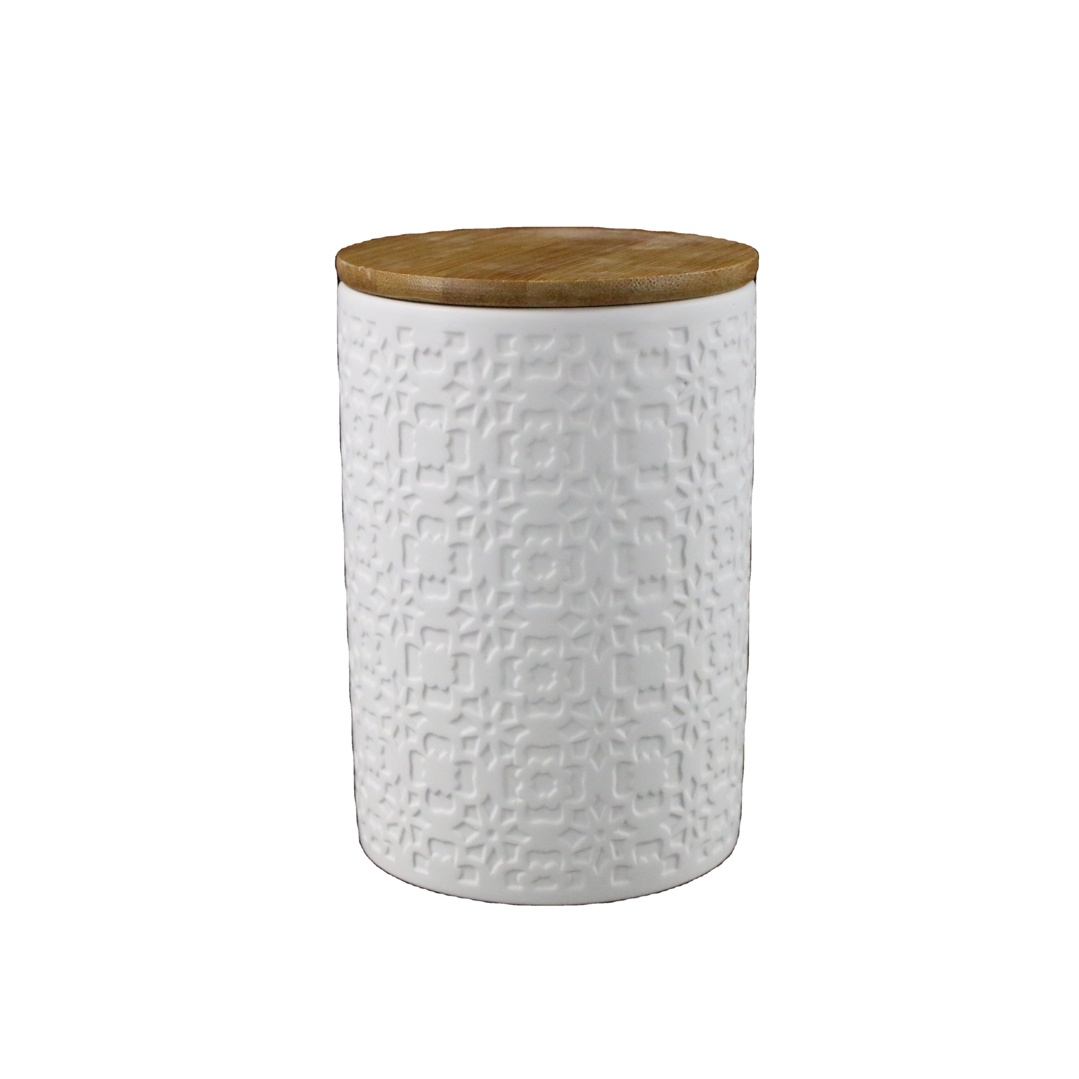 Stoneware Biscuit Flour Canister Storage Jar Coffee Tea Sugar Jar with Wooden Bamboo Lid