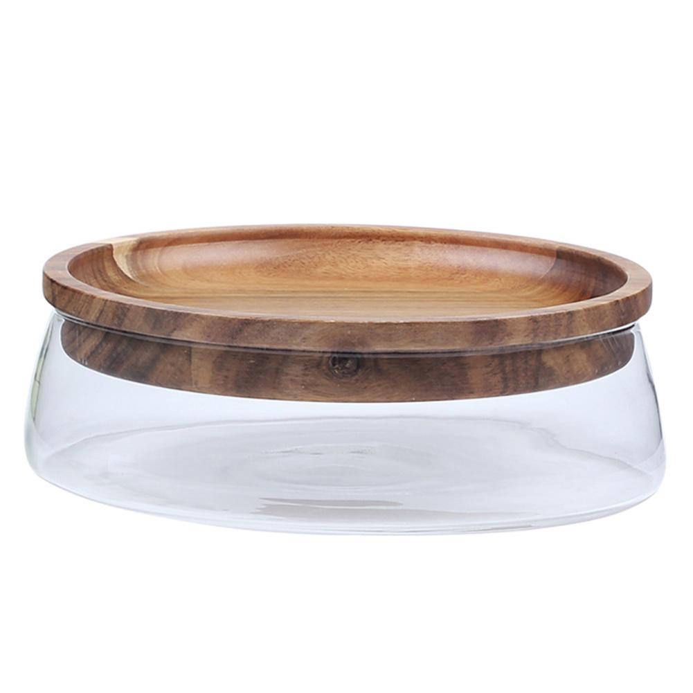 Storage Bottle Glass Nuts Dry Fruits Storage Container Double Layer Candy Kitchen Box With Wooden Lid For Home Kitchen Supply