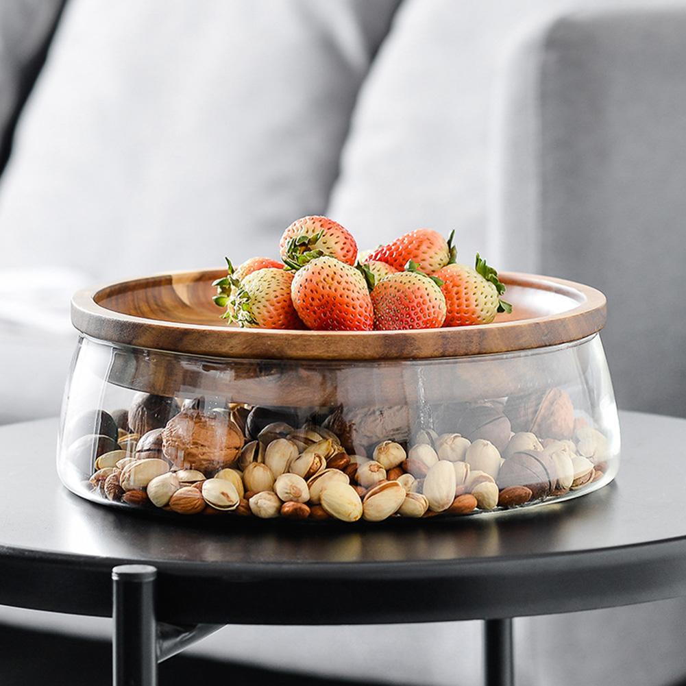 Storage Bottle Glass Nuts Dry Fruits Storage Container Double Layer Candy Kitchen Box With Wooden Lid For Home Kitchen Supply