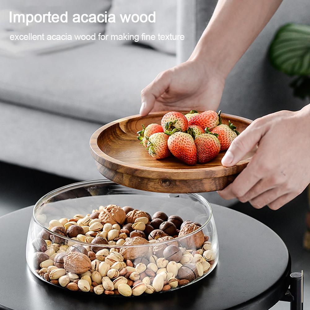 Storage Bottle Glass Nuts Dry Fruits Storage Container Double Layer Candy Kitchen Box With Wooden Lid For Home Kitchen Supply