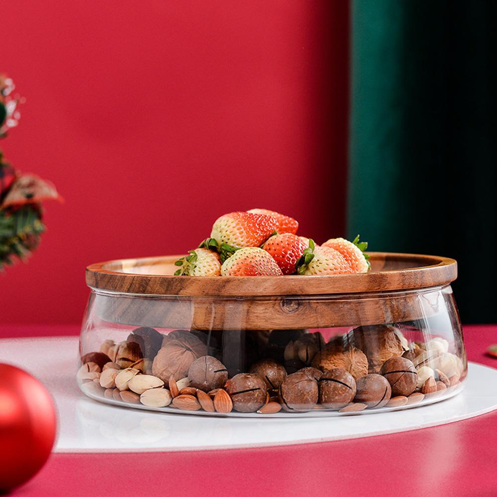 Storage Bottle Glass Nuts Dry Fruits Storage Container Double Layer Candy Kitchen Box With Wooden Lid For Home Kitchen Supply