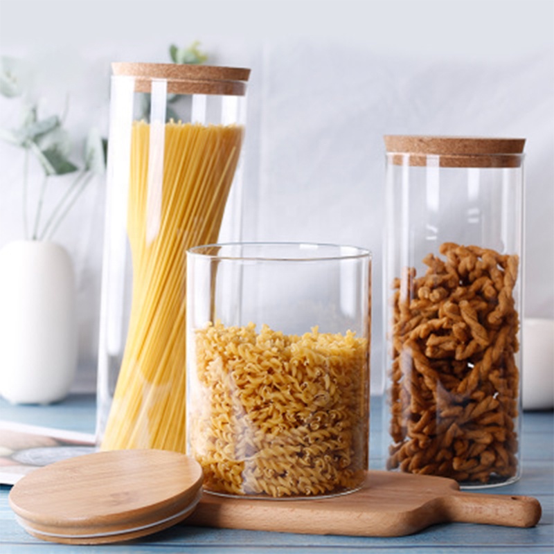 Storage Container Jar Glass With Bamboo lid 250ml 300ml 400ml 500ml Cover Print Customize Kitchen Use