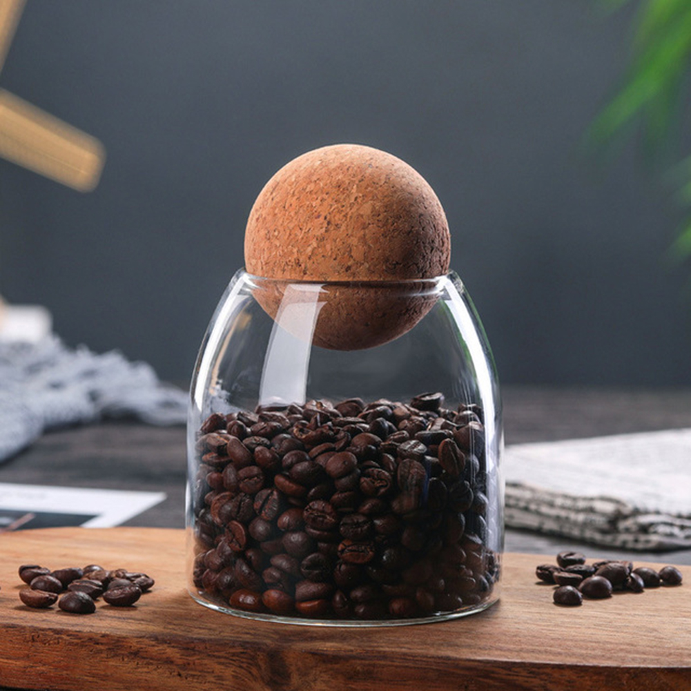 Storage Food Jars with Wood Lid Cork Ball Stopper Handmade Borosilicate Glass Canister Jar