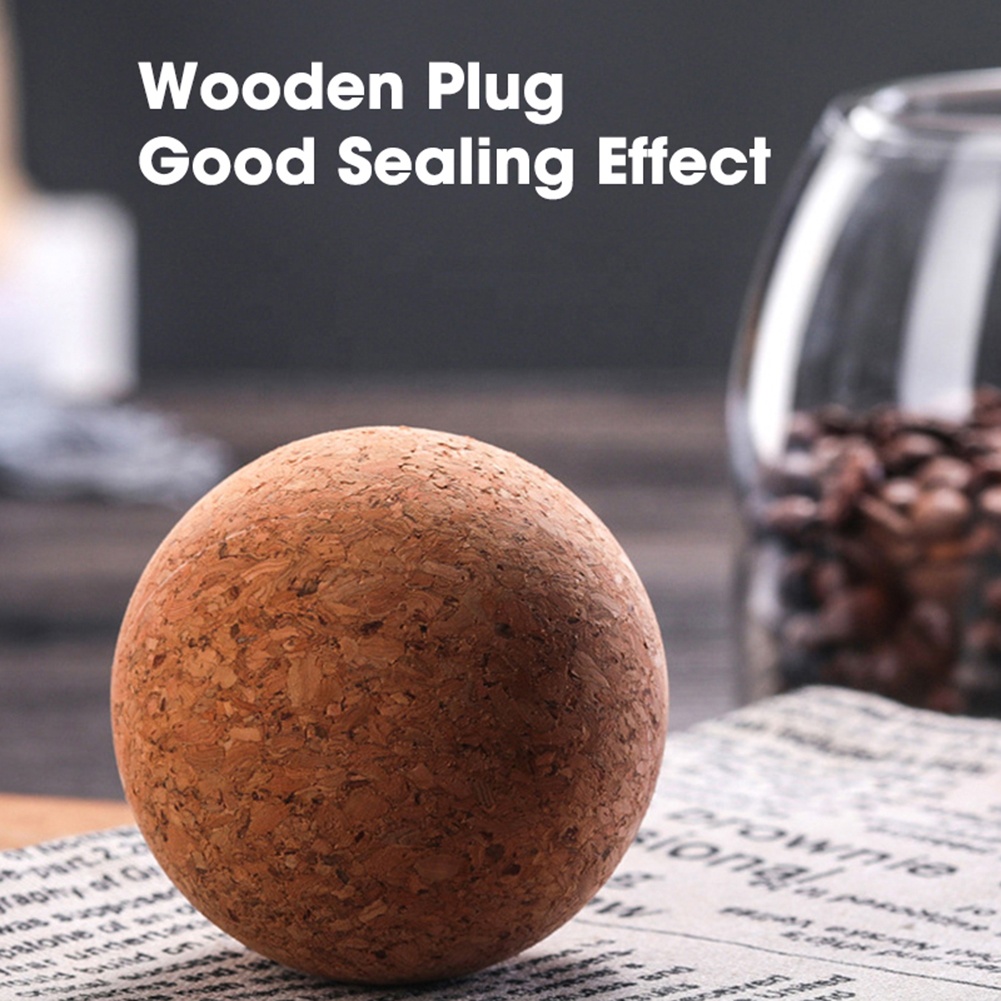 Storage Food Jars with Wood Lid Cork Ball Stopper Handmade Borosilicate Glass Canister Jar
