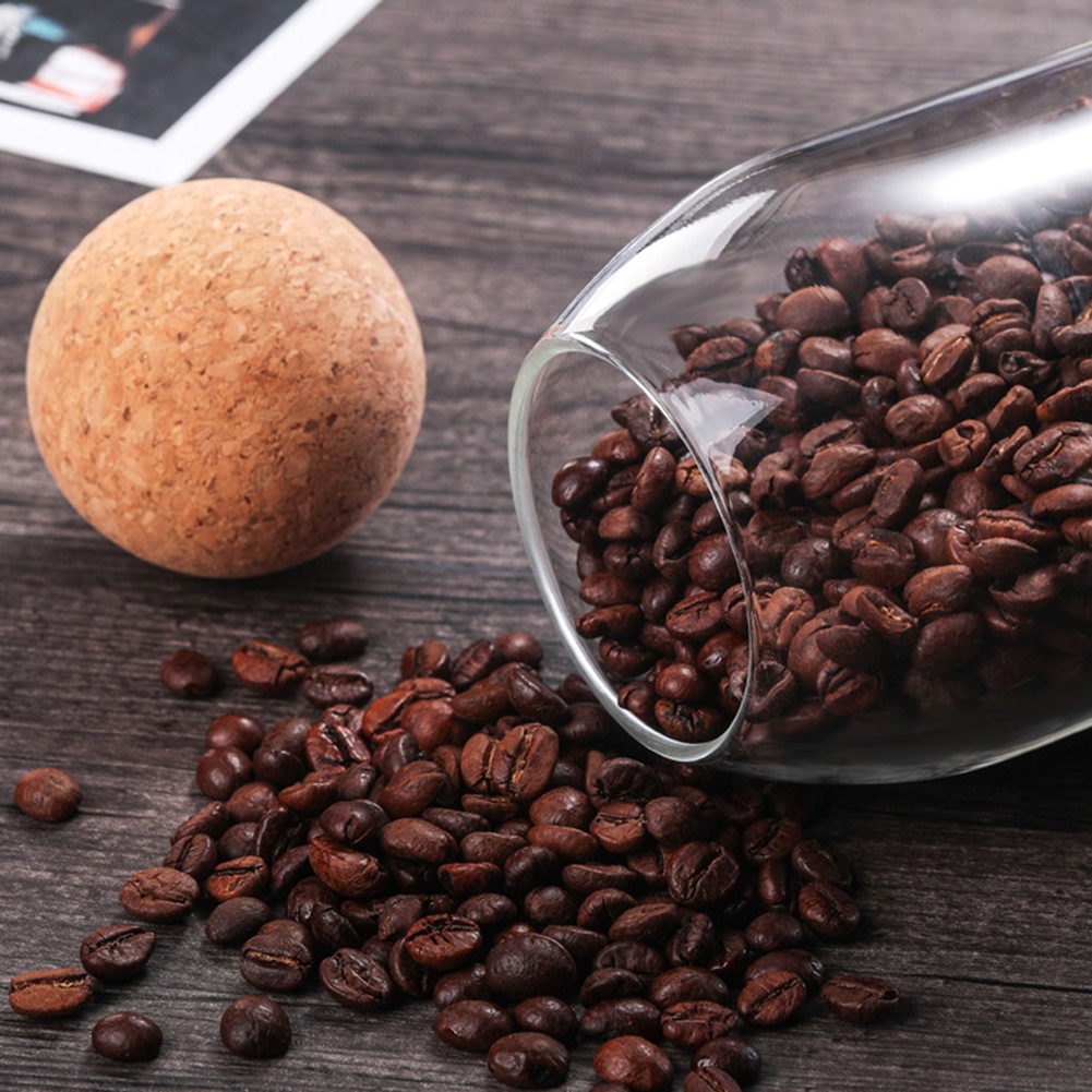 Storage Food Jars with Wood Lid Cork Ball Stopper Handmade Borosilicate Glass Canister Jar