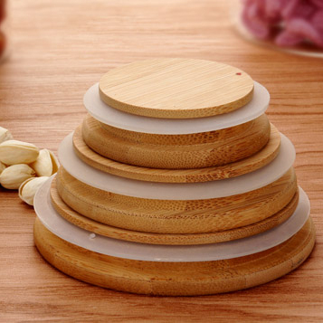 Storage Glass Jar Mason Candy Jar Transparent Bamboo Covered High Borosilicate Food Sealed Glass for Spices Glass Round Shape