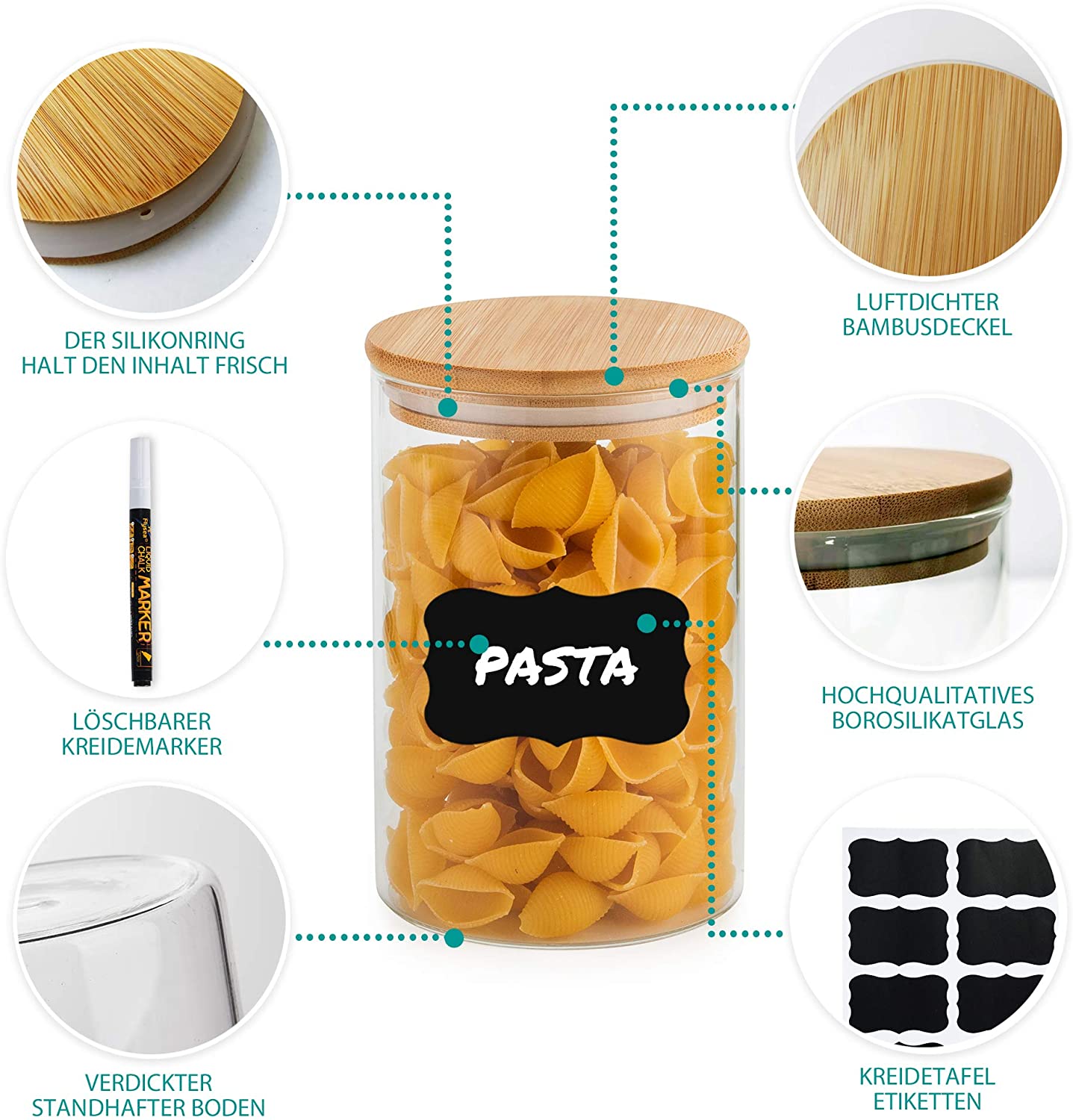Storage Jar Made of Borosilicate Glass with Bamboo Lid