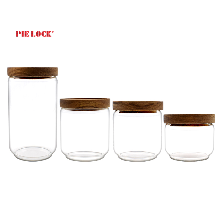Storage Jars Containers with Acacia Wood Lid for Candy, Cookie, Rice, Sugar, Flour, Pasta, Nuts Set of 4