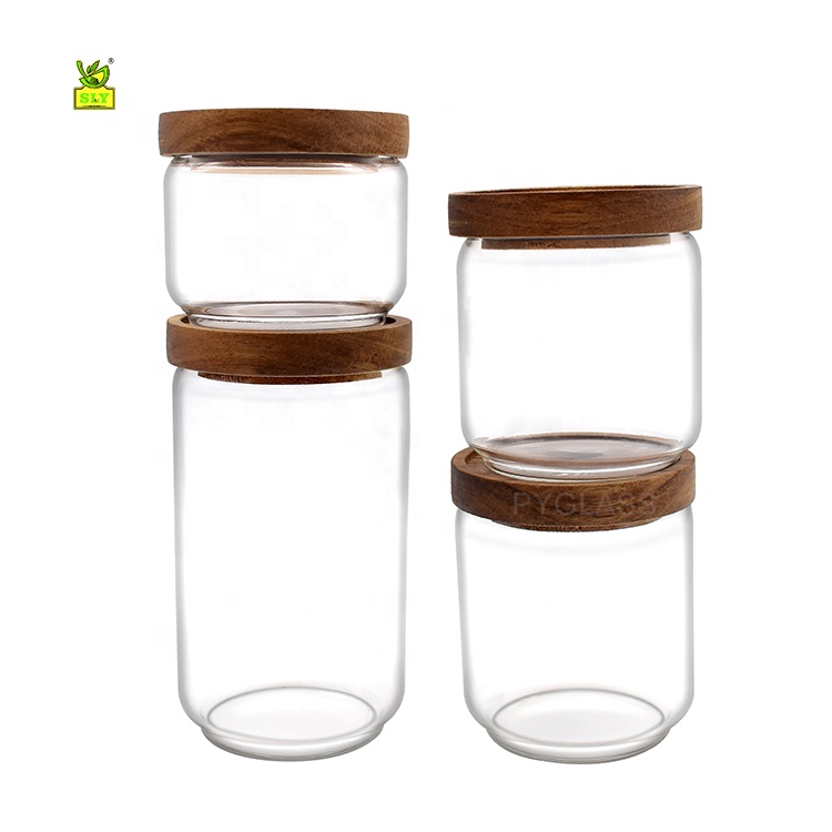 Storage Jars Set with Acacia Lids Made of  Borosilicate Glass, Stackable and Airtight, storage jars glass