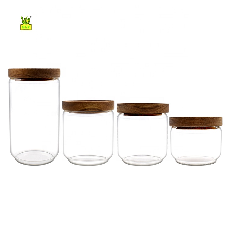 Storage Jars Set with Acacia Lids Made of Borosilicate Glass, Stackable and Airtight, storage jars glass
