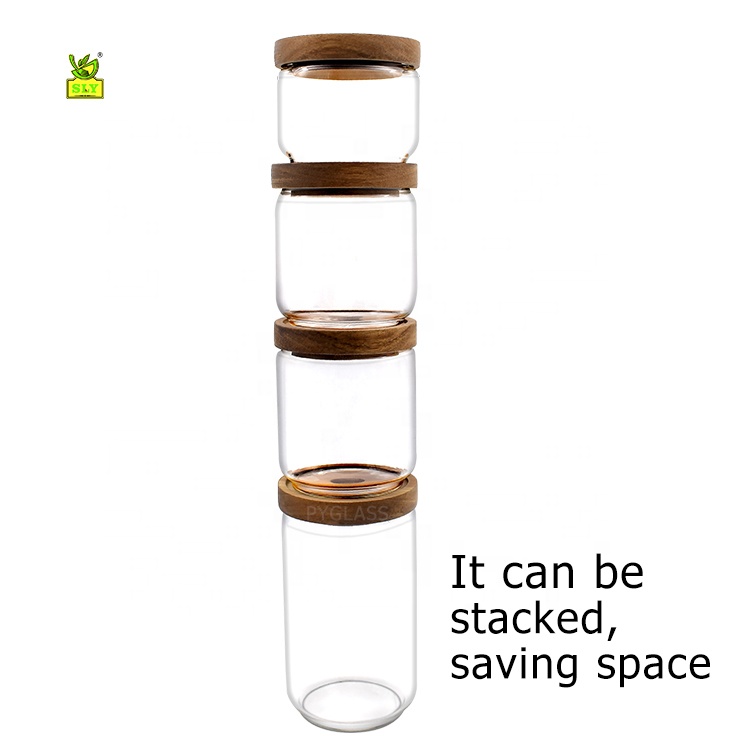Storage Jars Set with Acacia Lids Made of Borosilicate Glass, Stackable and Airtight, storage jars glass