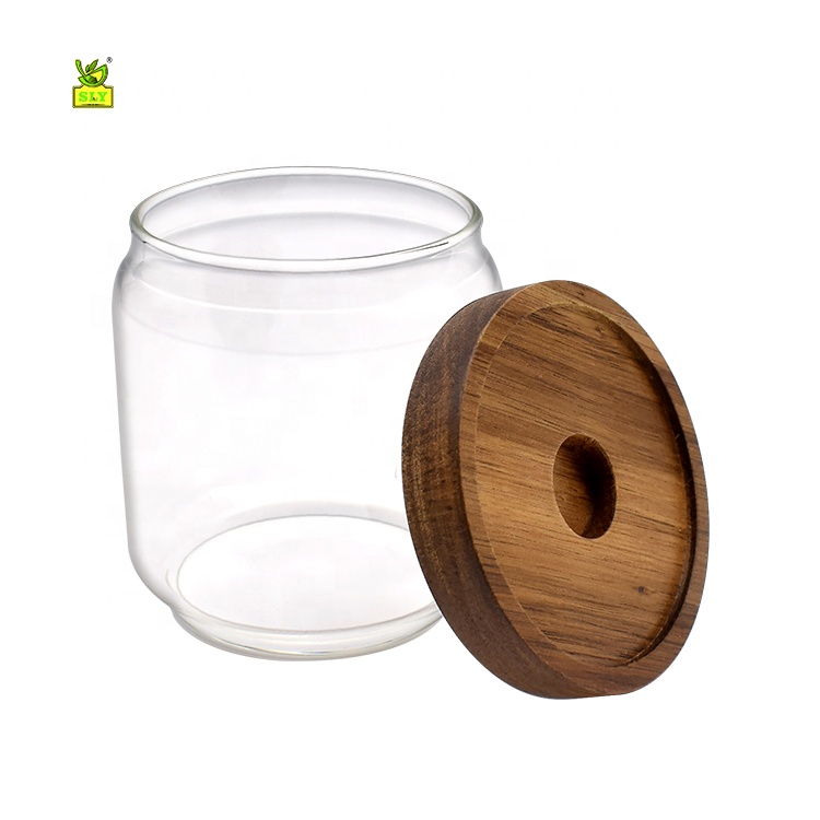 Storage Jars Set with Acacia Lids Made of Borosilicate Glass, Stackable and Airtight, storage jars glass