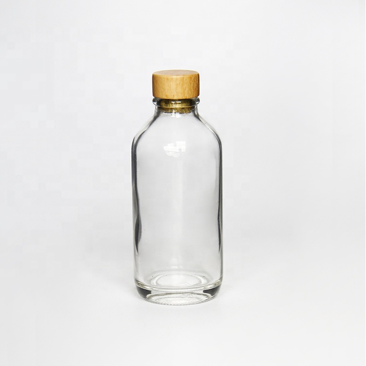 Storage Screen Print 12oz Bottle 100ml 350ml Clear Glass With Real Wood Cork Stoppers Closure