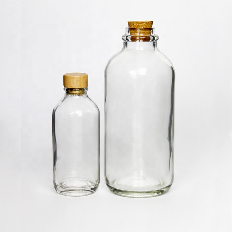 Storage Screen Print 12oz Bottle 100ml 350ml Clear Glass With Real Wood Cork Stoppers Closure