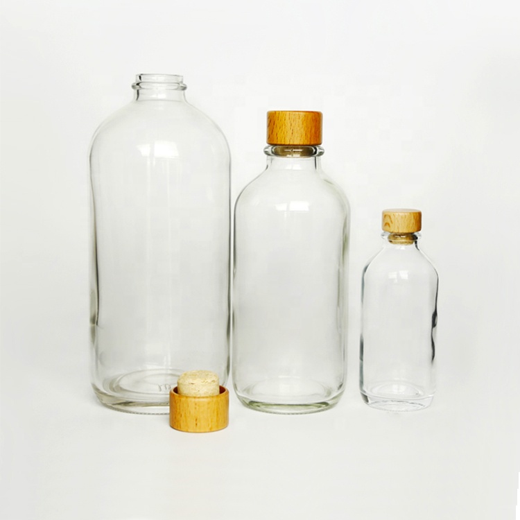 Storage Screen Print 12oz Bottle 100ml 350ml Clear Glass With Real Wood Cork Stoppers Closure