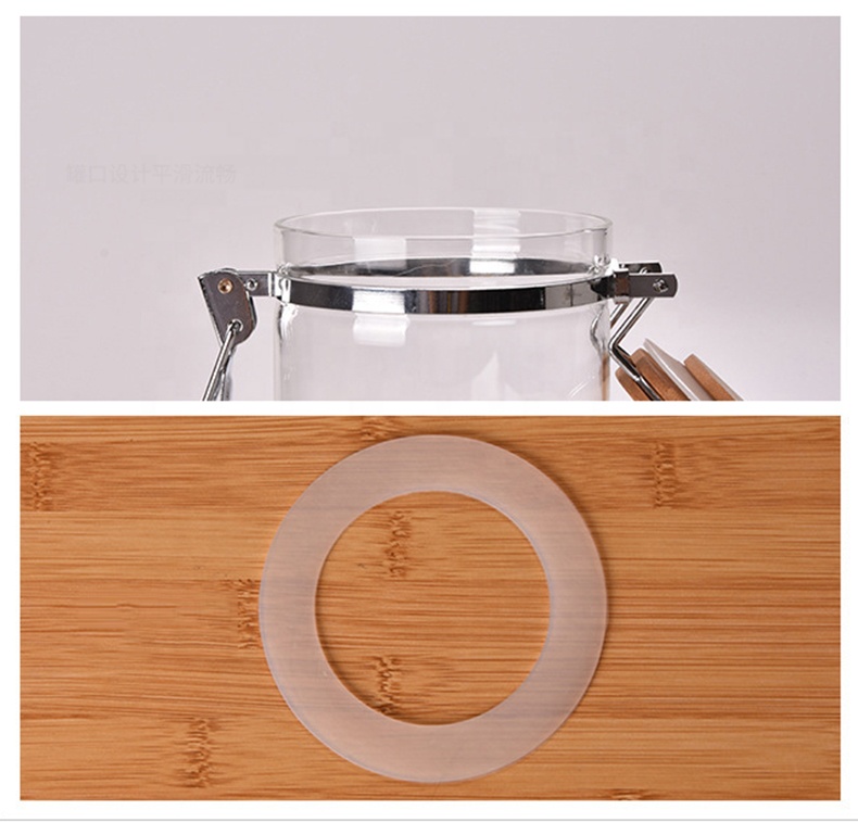 Storage glass jar bamboo lid Jar 500ml 750ml 1000ml 1500ml Glass Container with Metal Clip