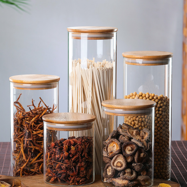 Storage glass jar bamboo lid kitchen food hermetic glass jar