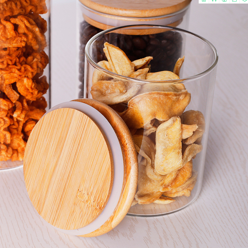 Storage glass jar bamboo lid kitchen food hermetic glass jar