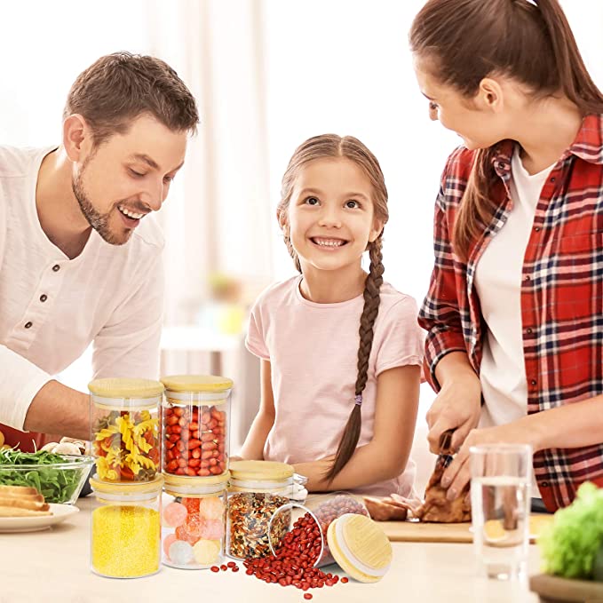 Storage tank with sealed bamboo cover transparent glass sealed tank glass perfume tank is suitable for kitchen