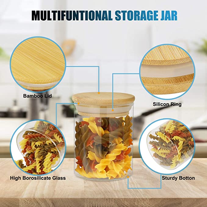 Storage tank with sealed bamboo cover transparent glass sealed tank glass perfume tank is suitable for kitchen