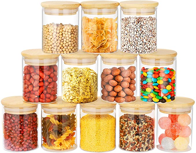 Storage tank with sealed bamboo cover transparent glass sealed tank glass perfume tank is suitable for kitchen