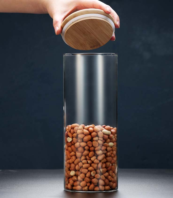 Straight Design High Borosilicate Glass Factory Customized Wholesale Airtight Clear Glass Jar With Lid Storage Tea Nuts Candy