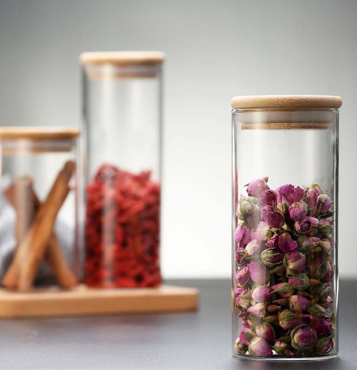 Straight Design High Borosilicate Glass Factory Customized Wholesale Airtight Clear Glass Jar With Lid Storage Tea Nuts Candy