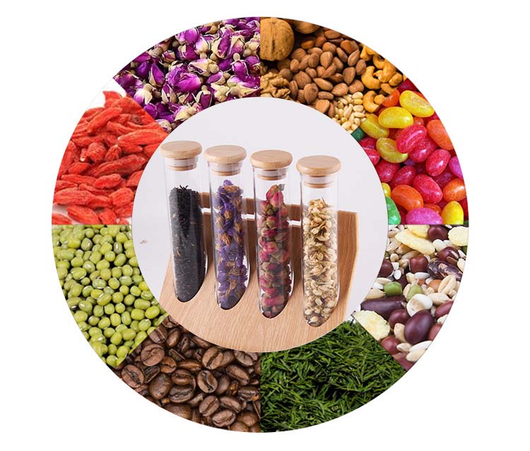 Straight Glass Jars With Wood Cover For Coffee Nuts Candy Tube Style Glass Food Storage Canister