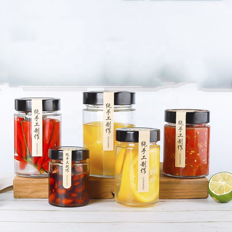 Straight Side Empty 100ml 150ml 180ml 280ml 380ml 500ml 750ml Container Storage Honey Pickles Jam Sauce Jelly Glass Jar Deep lid