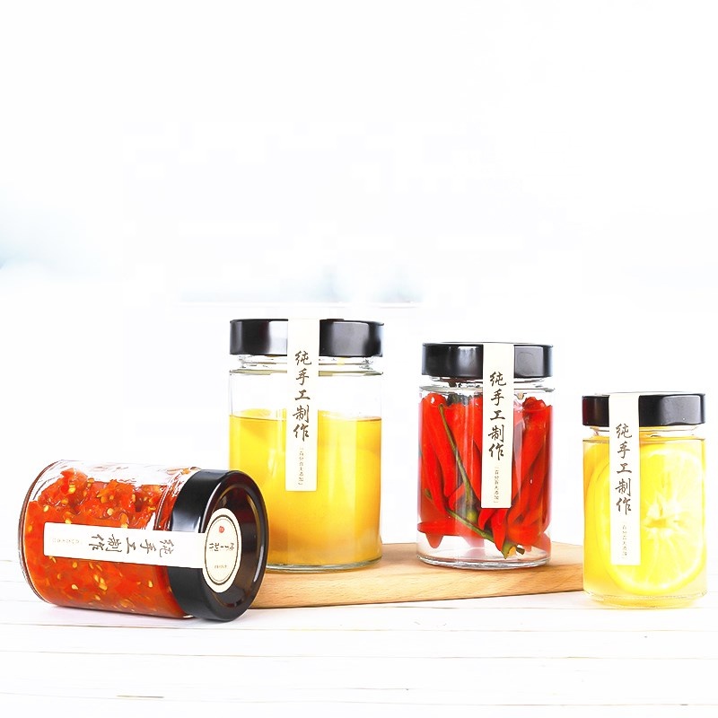 Straight Side Empty 100ml 150ml 180ml 280ml 380ml 500ml 750ml Container Storage Honey Pickles Jam Sauce Jelly Glass Jar Deep lid