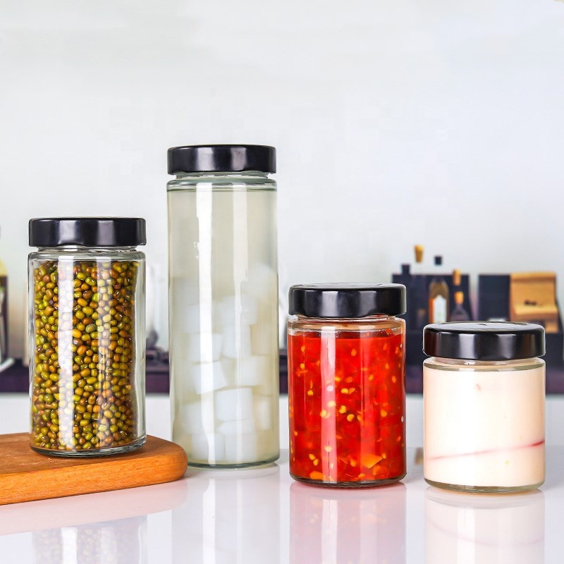Straight Side Empty 100ml 150ml 180ml 280ml 380ml 500ml 750ml Container Storage Honey Pickles Jam Sauce Jelly Glass Jar Deep lid