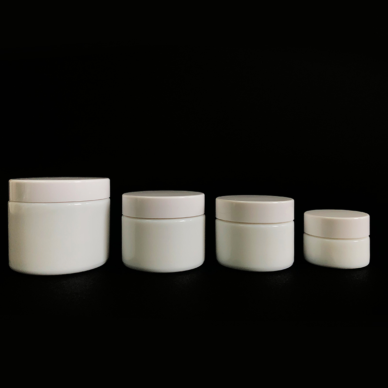 Straight Side Face Opal Cream Glass Jar With Plastic Lid