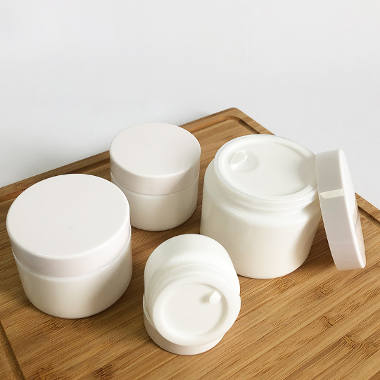 Straight Side Face Opal Cream Glass Jar With Plastic Lid