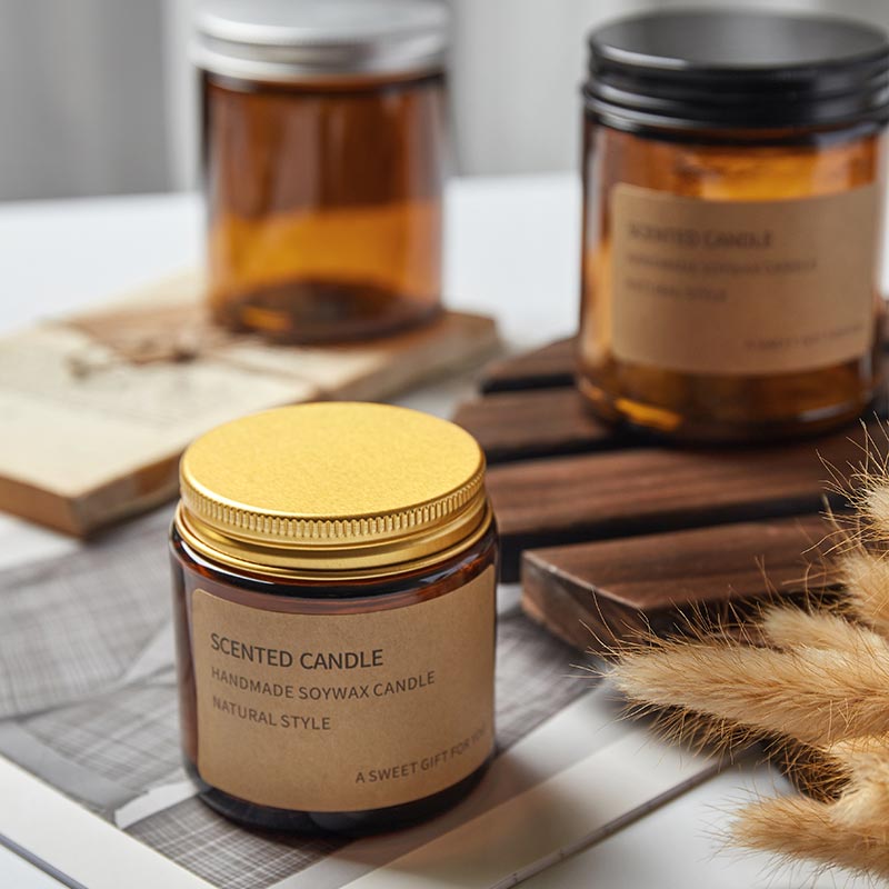 Straight Side Storage Bottles Sealed Clear Mason Food Jar 4oz 8oz 16oz Amber Jars For Cosmetics and Candle With Lid