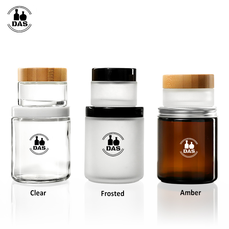 Straight Sided 15g 30g 2oz 4oz 8oz Amber Frosted Clear Luxury Face Cream Cosmetic Glass Jar for Lotion Containers With Lid