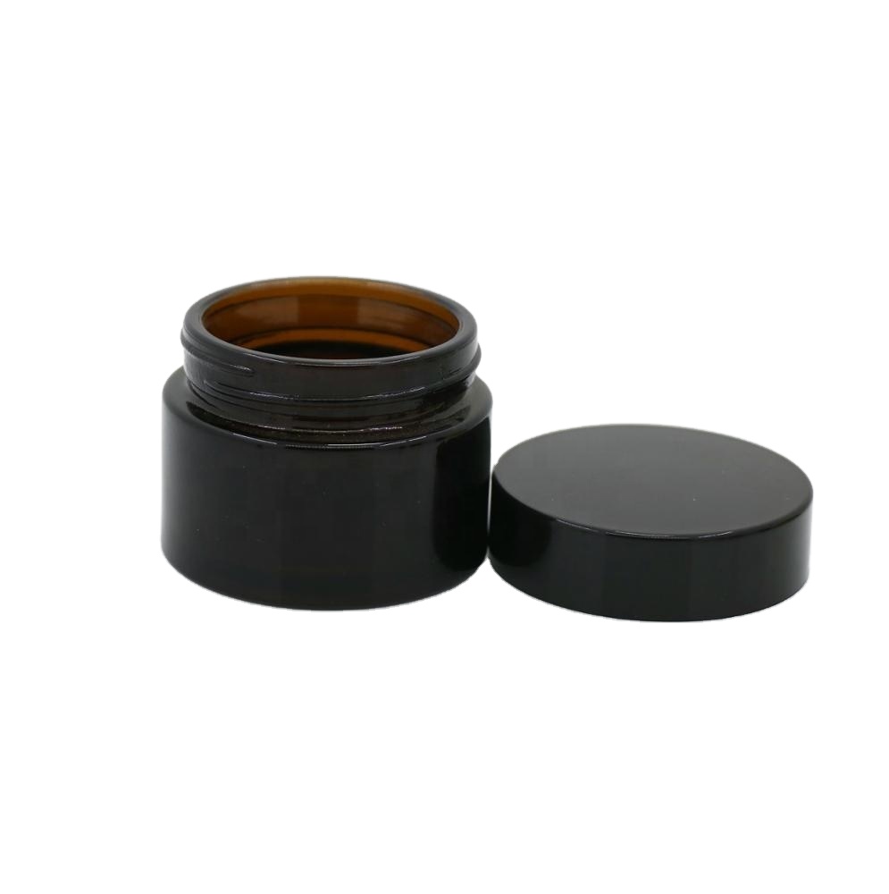 Straight Sided 15ml 20ml 30ml 50ml Amber Glass Jar Cosmetics Lotions Body Scrubs Balms containers With Aluminium Lid