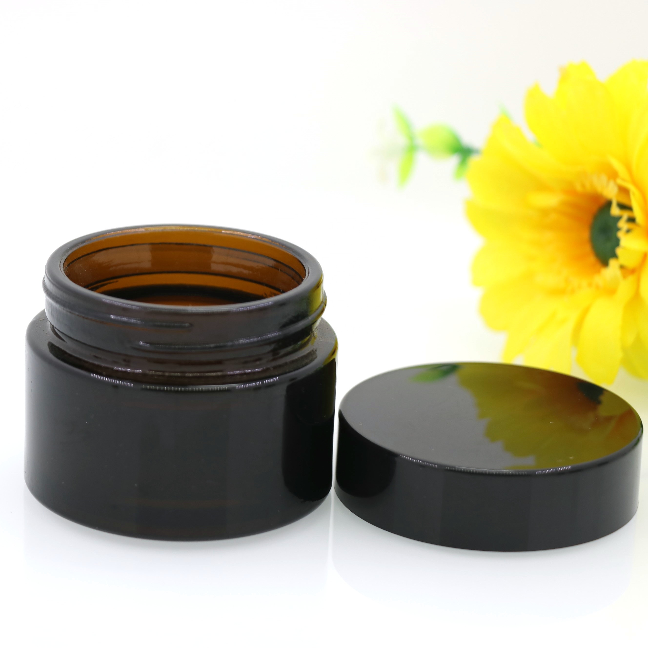 Straight Sided 15ml 20ml 30ml 50ml Amber Glass Jar Cosmetics Lotions Body Scrubs Balms containers With Aluminium Lid