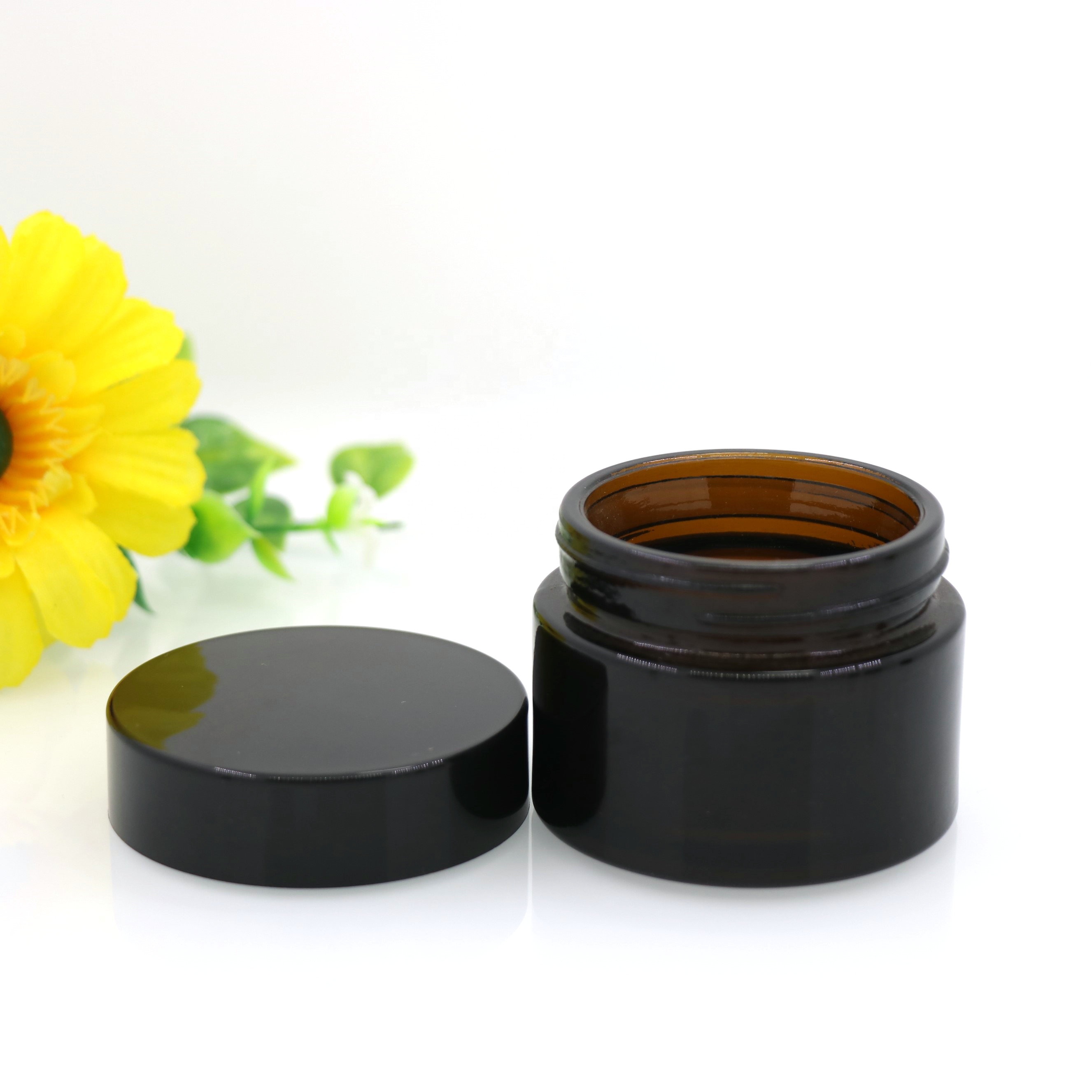 Straight Sided 15ml 20ml 30ml 50ml Amber Glass Jar Cosmetics Lotions Body Scrubs Balms containers With Aluminium Lid