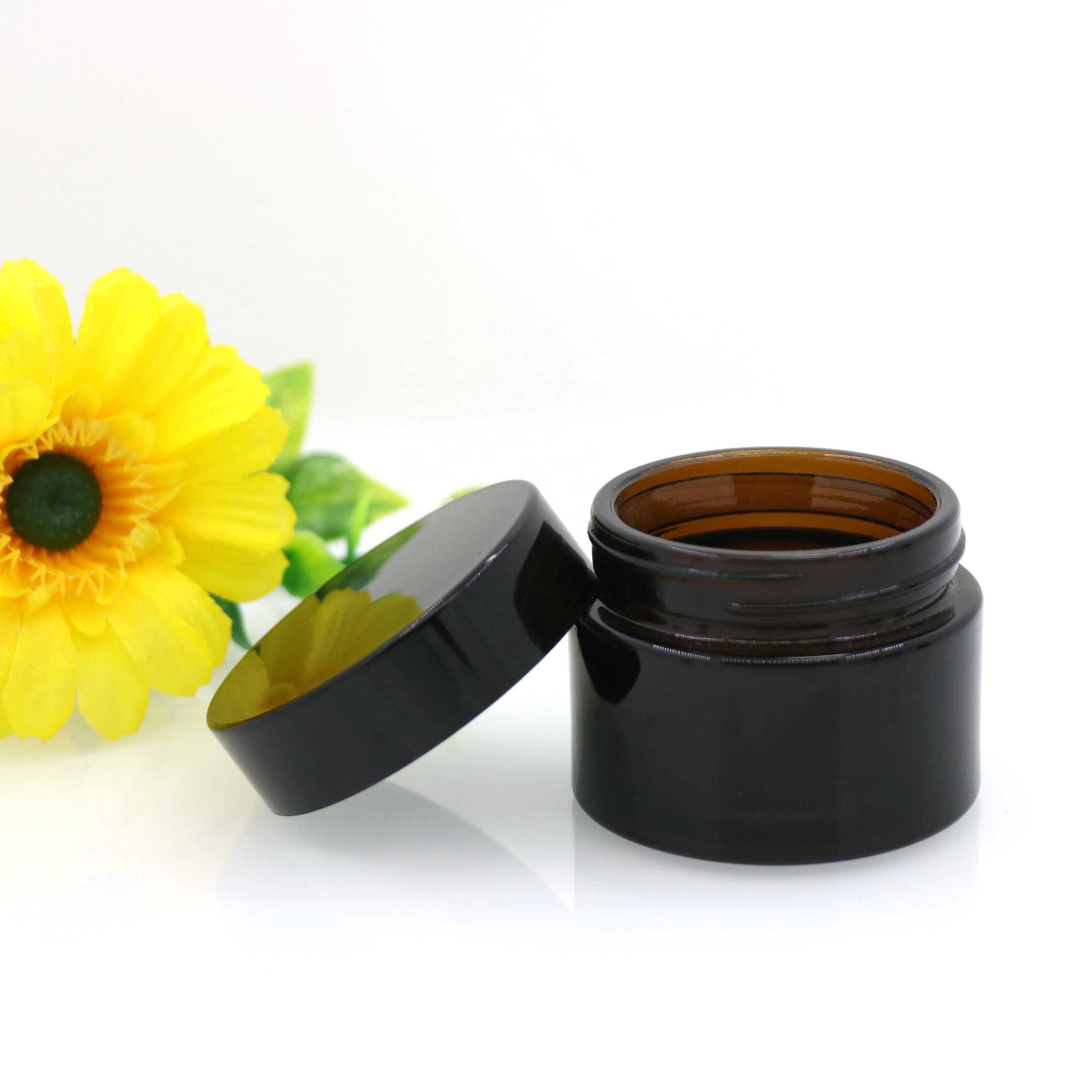 Straight Sided 15ml 20ml 30ml 50ml Amber Glass Jar Cosmetics Lotions Body Scrubs Balms containers With Aluminium Lid