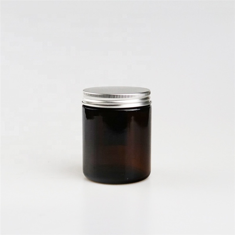 Straight Sided 200ml Amber Glass Jar With Aluminium Lid for Cosmetics Lotions Body Scrubs Balms
