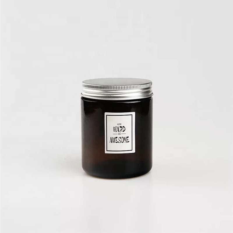 Straight Sided 200ml Amber Glass Jar With Aluminium Lid for Cosmetics Lotions Body Scrubs Balms