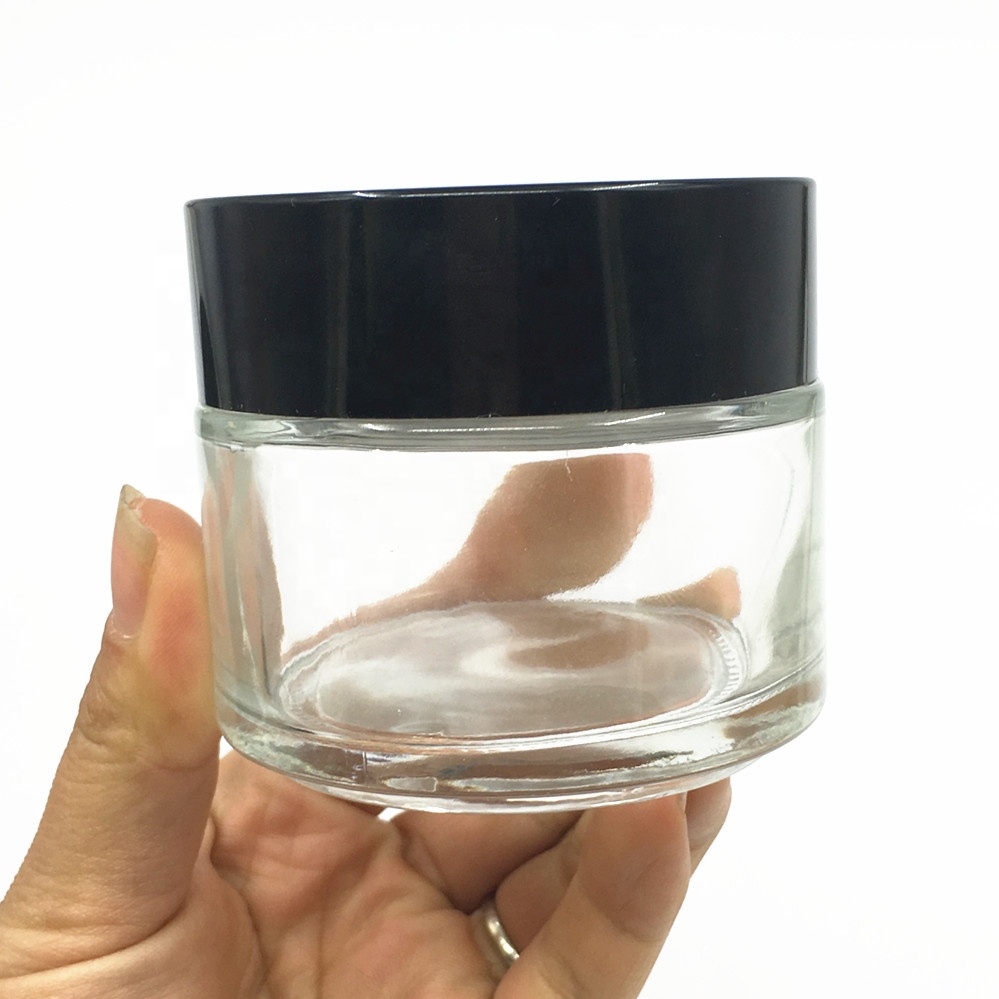 Straight Sided clear empty 50g cosmetic face eye cream glass jar&bottles mask container jar with plastic cap