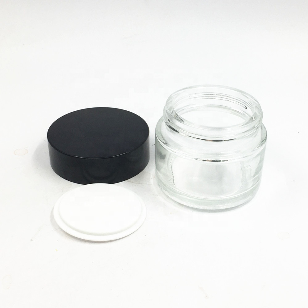 Straight Sided clear empty 50g cosmetic face eye cream glass jar&bottles mask container jar with plastic cap