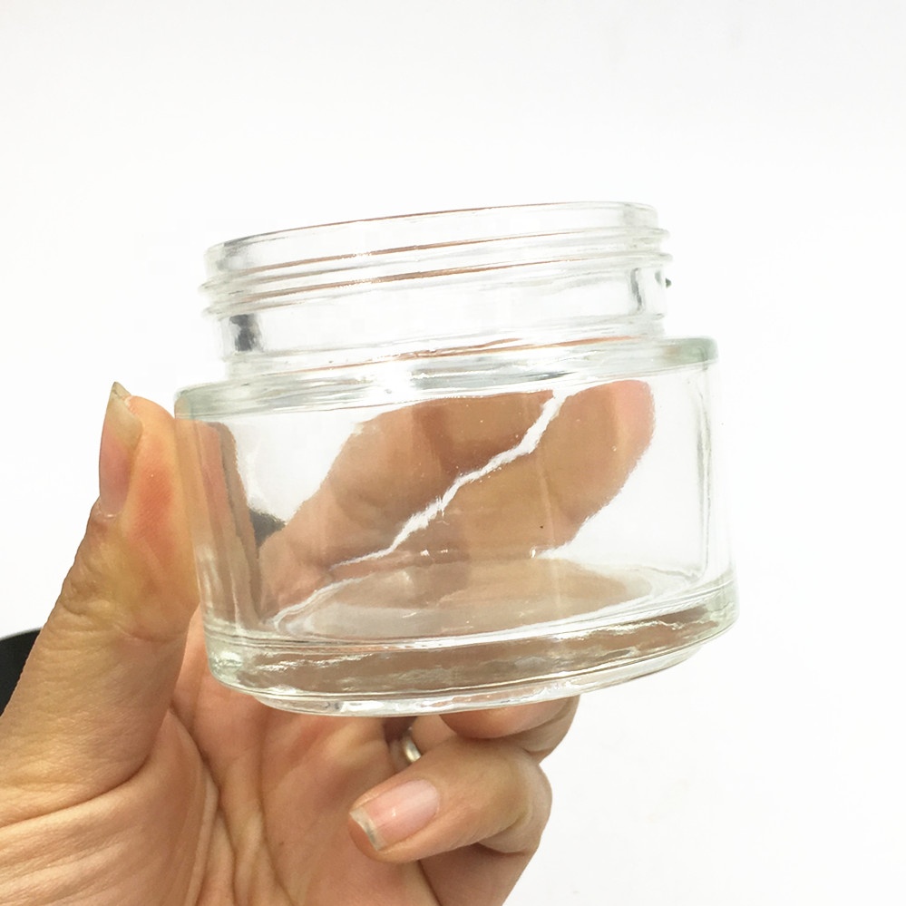 Straight Sided clear empty 50g cosmetic face eye cream glass jar&bottles mask container jar with plastic cap